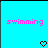 Two side-by-side display identical pixelated text and symbols on a bright cyan background