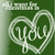 Green background with white heart outline containing stylized text, pixelated appearance.