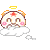 Pixel art contact sheet of six animated frames showing a cartoon hamster character with angel wings on clouds, each frame depicting slight variations in facial expression and mouth position.