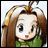 A pixelated anime-style character with brown hair and a green top appears on the left side of a contact sheet, while the right side displays