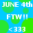 Blue background with green circles, white text reading JUNE 4th FTW!! <333 repeated in a pattern