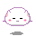Four pixelated white rounded shapes with pink cheeks and purple outlines display varying facial expressions against a gray background.