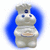 Static pixelated icon of a light gray dough-like figure with blue eyes and dark blue nose, standing against a solid blue circular background.
