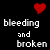 A 4x4 contact sheet of a single animated icon showing repeated text and heart symbols across multiple frames with varying blood droplet positions.