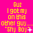Bright pink background with yellow pixelated text reading "Guz I got my on this other guy.... 'Shy Boy'" and small white symbols changing across frames.