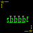 Green text 'shhh!' appears in two with yellow star-shaped icons scattered across a black background