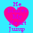Four identical pink heart-shaped icons with purple text "He Makes My Heart Jump" on a bright blue background, arranged in two of two