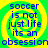 Four identical display blue text on a green and yellow spiral background with no visible animation changes