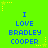 Bright green background with blue text reading "I LOVE BRADLEY COOPER" repeated in six positions, surrounded by yellow star and dotted line decorations