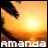 A pixelated sunset scene with a bright sun, orange and yellow sky gradients, dark silhouetted clouds on the left, and white text reading 'amanda' at the bottom.
