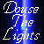 Animated text 'Douse The Lights' cycles through white, yellow, green, and brown colors against a dark blue background with vertical light streaks.