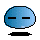 Six pixelated blue spheres with black horizontal eyes and a single black base, showing animation changes in circular white and gray elements near the right eye.