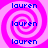 A static image with a pink and white spiral background and blue text reading 'lauren' repeated six times in a pattern