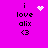 A bright pink background displays four identical text blocks with 'i love alyx <3' and varying pixelated symbols above the text.