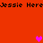 Red background with repeated black text "Jessie Here" and three pink pixelated hearts at different positions.