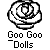 pixelated rose icons with 'Goo Goo Dolls' text below each, one containing three small cartoon figures
