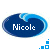 Animated blue oval icon with 'Nicole' text, showing sequential color changes in the name and wave pattern.