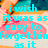 Pixelated image with cyan text over a pink and orange background showing partial phrases about love and forgetting.