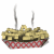 Animated sequence of a red-and-white checkered paper tray filled with yellow noodles, steam rising from the top in three distinct frames.