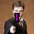 A four- shows a person in dark robes with light hair, each displaying different pink text overlays against a brown background