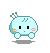 Pixelated light blue character with antennae, cheeks, and feet in various expressions on gray background.
