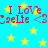 Pixelated red text "I Love CeeLe <3" repeats across a bright blue background with yellow stars, animated to shift horizontally in two