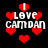 Pixelated red hearts and white text reading "I LOVE CAMDAN" on a black background, with multiple heart and text arrangements.
