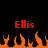 Red text 'Ellis' appears twice above orange pixelated flames on a black background.