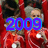Group of people in red outfits with white circular accents, some with visible text overlay.