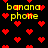 Yellow pixelated text 'banana phone' repeats across a black background filled with red heart shapes.