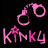 eight hand-cuff icons with 'KINKY' text below each, displayed in different neon colors on a black background