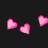 A contact sheet of four animated frames showing pink pixelated hearts floating against a black background, with varying positions and one heart tilted in the bottom-right frame.