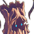 Pixelated static icon of a cartoon character with brown fur, dark purple accents, and glowing cyan eyes against a white background.