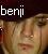 Pixelated image with white text 'benji' at top left over a dark background, featuring a blurred human face below.