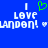 Blue background with white pixelated text reading "I LOVE LONDON!" and a green pixelated heart symbol above the text.