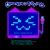 Pixelated icon of a blue mug with purple outline, featuring light blue abstract shapes on its surface and a handle on the right side.