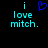 Two side-by-side pixelated text displays on black background, each reading 'i love mitch.' with a blue heart symbol above the left version.