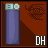 Pixel art of a purple cylindrical object with light blue top against brown background, featuring 'OH' text and abstract pattern.