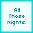 Four identical square display pixelated text 'All Those Nights.' on white backgrounds with cyan borders