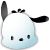 A light blue cartoon character with black ears and eyes appears in three sequential poses showing head movement from left to right.