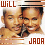 A four- of pixelated close-up portraits with text overlays, showing partial faces and repeated 'WILL' and 'JADA' labels in brown block letters