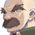 Pixelated close-up of a cartoon character's face with brown hair, mustache, and green clothing against white background.