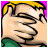 Pixelated cartoon character with yellow hair covering face with hands, transitioning from closed eyes to one eye visible in two-frame animation.