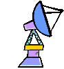 Animated sequence of a satellite dish icon rotating through multiple angles on a gray background.