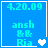 Blue background with cyan text displaying '4.20.09', 'ansh & & Ria' and a white heart symbol that changes from solid to outlined across frames.