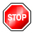Red octagonal stop sign with white border and pixelated 'STOP' text, rendered in low-resolution digital style.