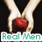 Two hands hold a red sphere against black background; text overlays read "Real Men" and "SpaRkLE" in green and white pixelated fonts.