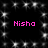 Black background with white star-like sparkles and four instances of pink text reading 'Nisha' in a