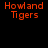 Four display 'Howland Tigers' text in orange pixelated font against black, gray, white, and dark gray backgrounds