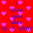 Red background with pink heart shapes and blue text reading 'i love you Alex 10. 7. 2007' repeated in a pattern